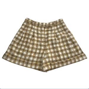 Karen Walker pleat front plaid check cotton shorts cuffed sz 4